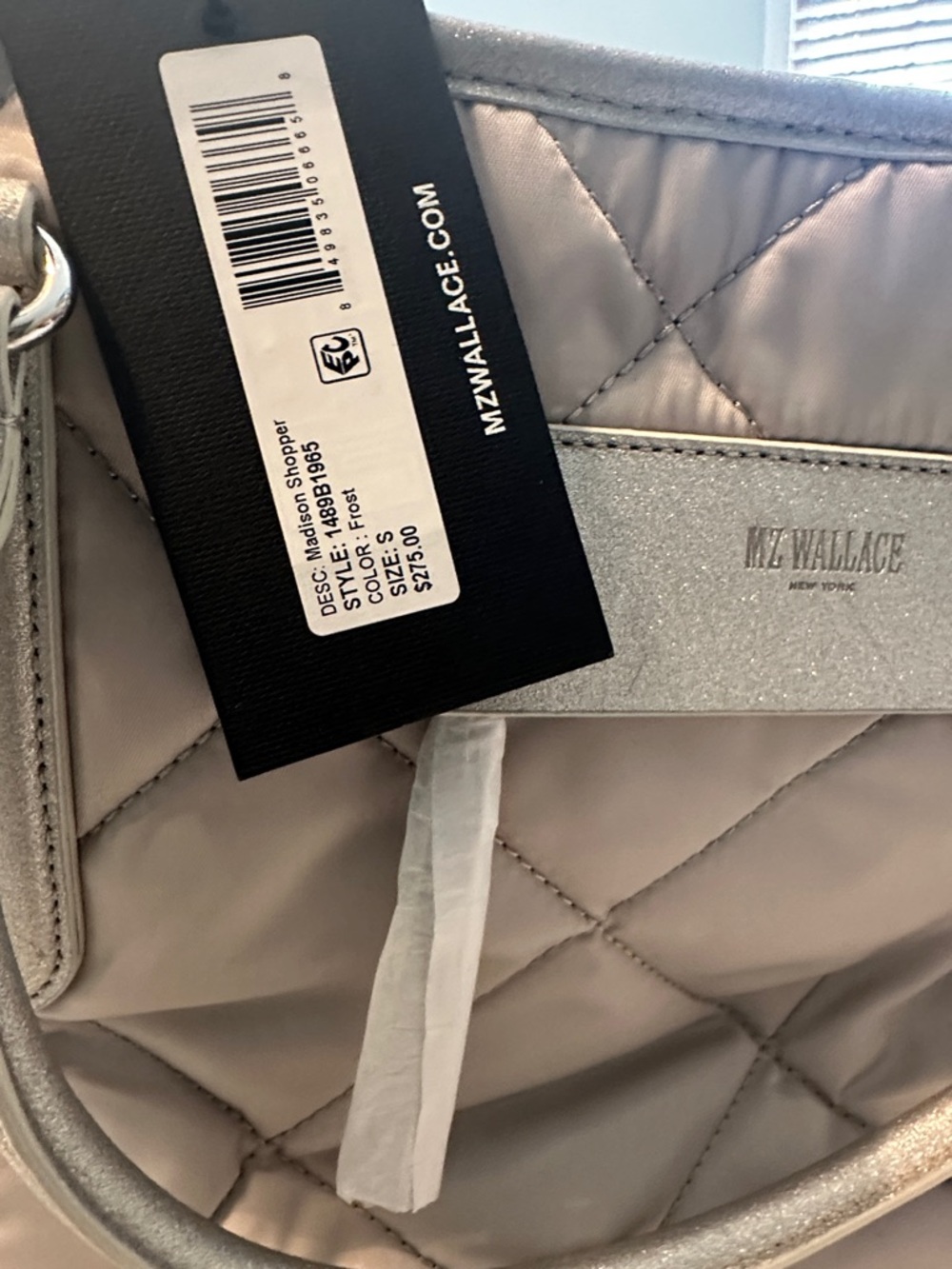 MZ Wallace Frost Quilted Nylon Tote with Silver Trim